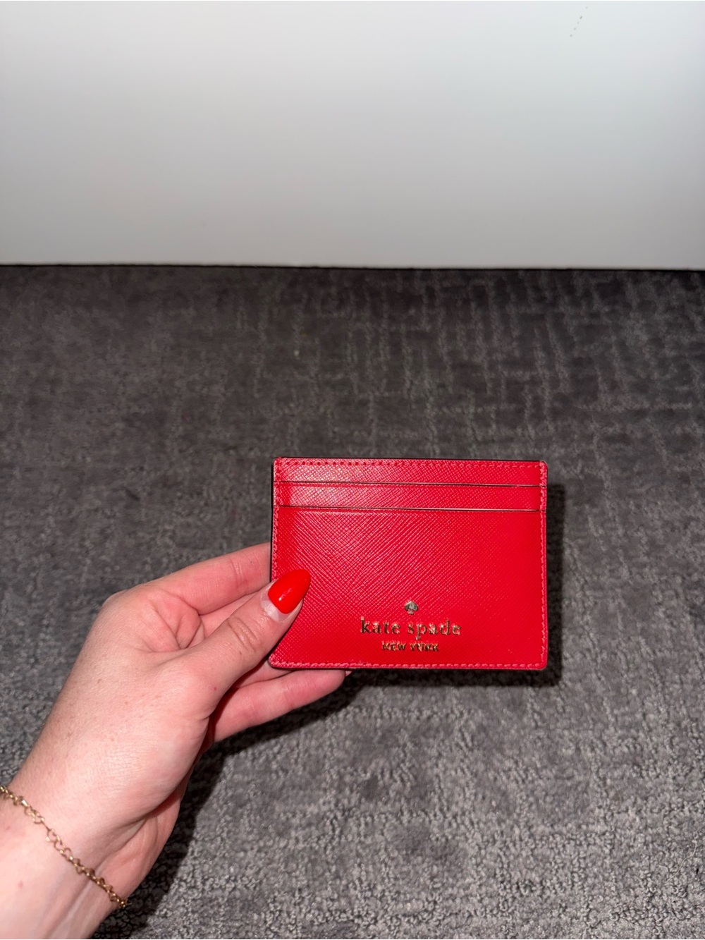 kate spade Red Saffiano Card Case with Gold Logo